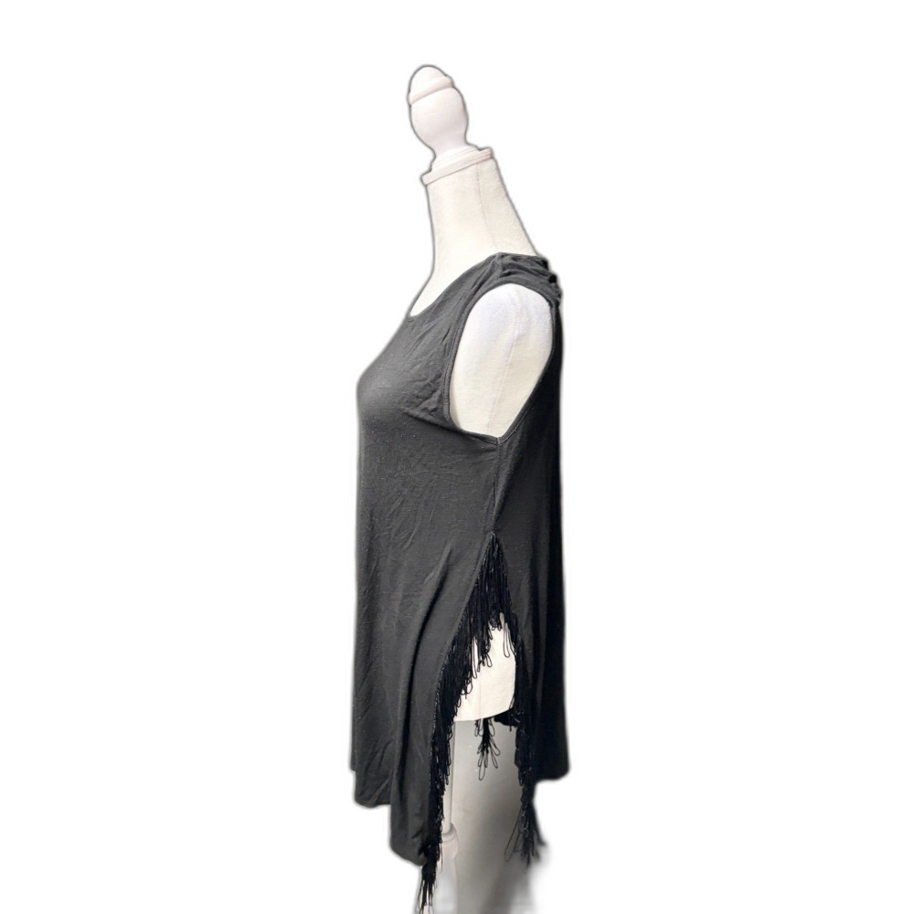 NWOT Mossimo Black High Slit Open Sides Fringe Top Boho Festival Size Medium